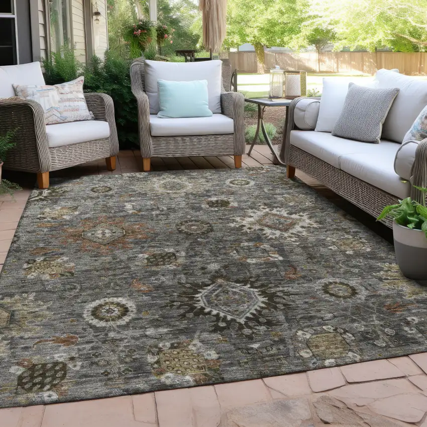 Pewter Beige And Gray Floral Medallion Washable Indoor Outdoor Area Rug Photo 5