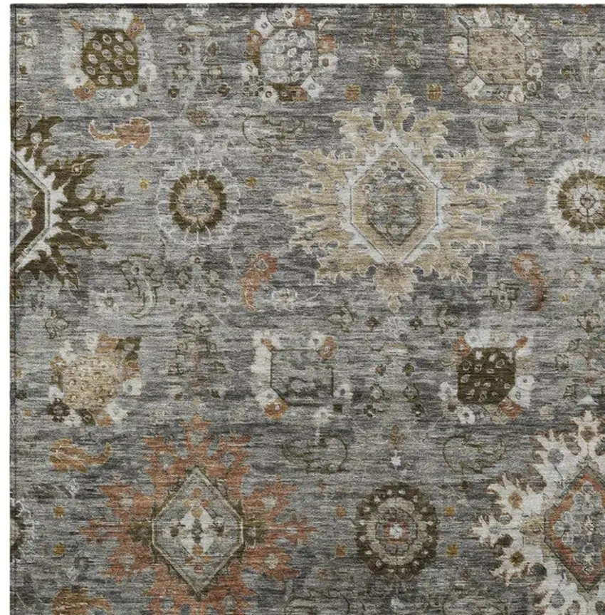 Pewter Beige And Gray Floral Medallion Washable Indoor Outdoor Area Rug Photo 3