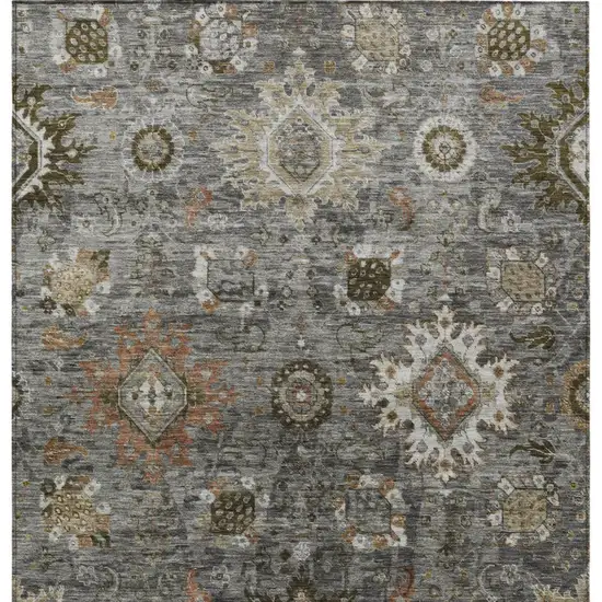 Pewter Beige And Gray Floral Medallion Washable Indoor Outdoor Area Rug Photo 9
