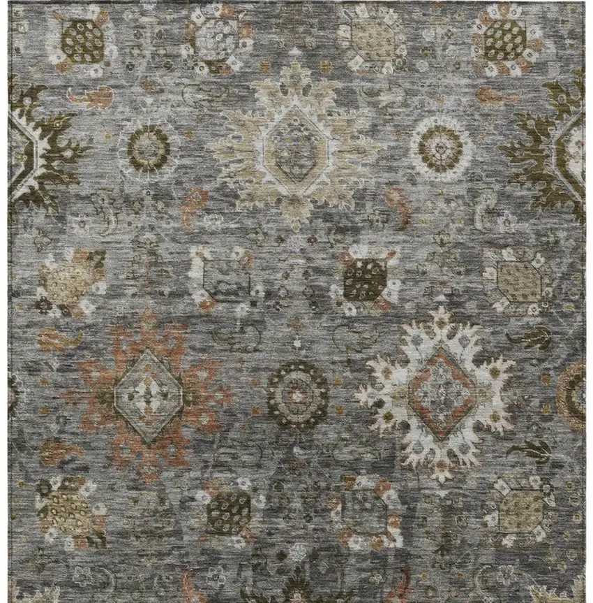 Pewter Beige And Gray Floral Medallion Washable Indoor Outdoor Area Rug Photo 3
