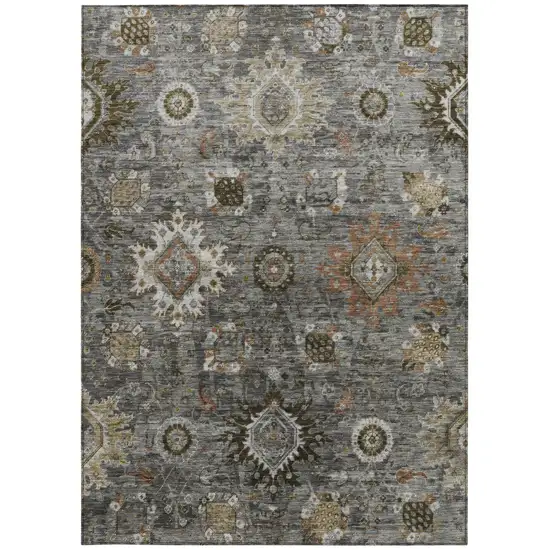 Pewter Beige And Gray Floral Medallion Washable Indoor Outdoor Area Rug Photo 4