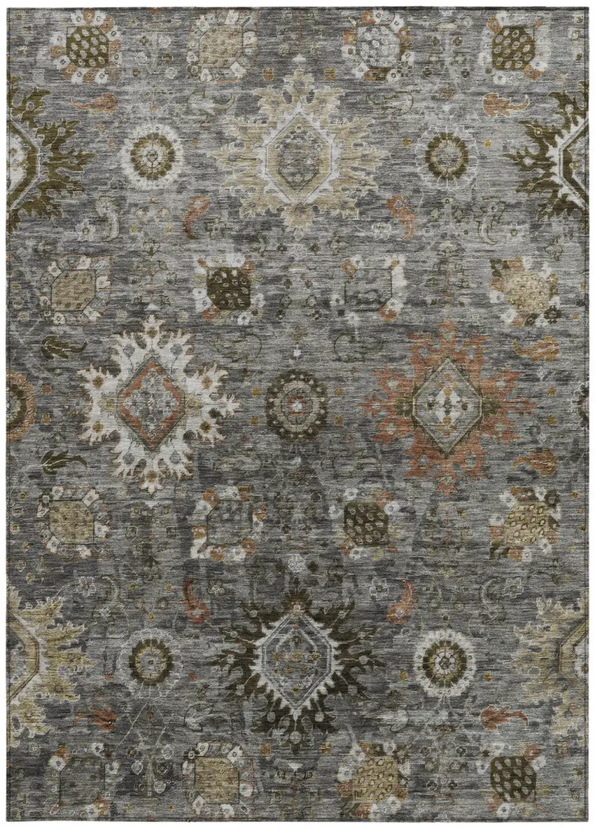 Pewter Beige And Gray Floral Medallion Washable Indoor Outdoor Area Rug Photo 4