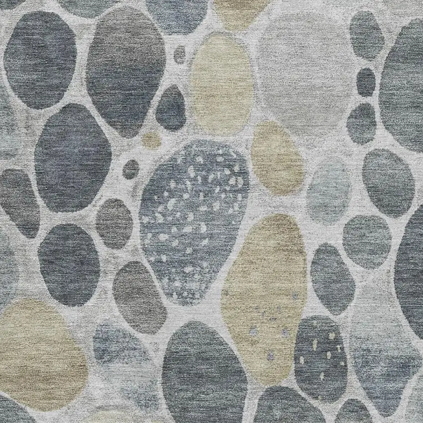 Pewter Beige And Gray Geometric Washable Area Rug With UV Protection Photo 3