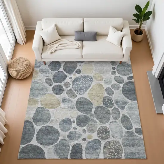 Pewter Beige And Gray Geometric Washable Area Rug With UV Protection Photo 5