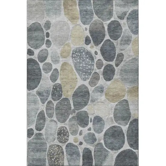 Pewter Beige And Gray Geometric Washable Area Rug With UV Protection Photo 4