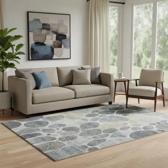 Pewter Beige And Gray Geometric Washable Area Rug With UV Protection Photo 2