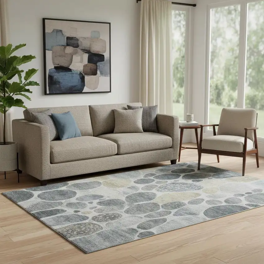 Pewter Beige And Gray Geometric Washable Area Rug With UV Protection Photo 2