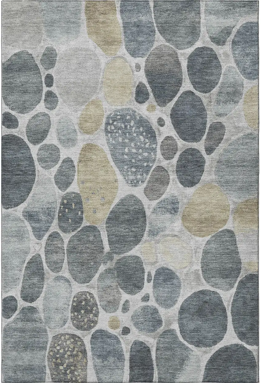 Pewter Beige And Gray Geometric Washable Area Rug With UV Protection Photo 4