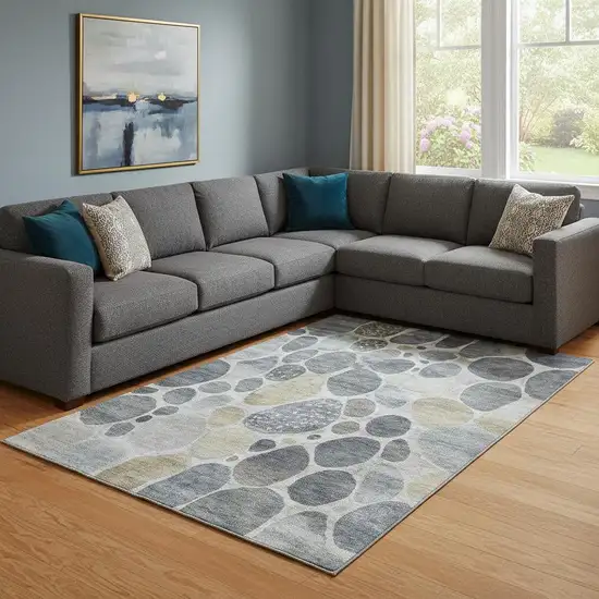 Pewter Beige And Gray Geometric Washable Area Rug With UV Protection Photo 2