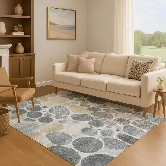Pewter Beige And Gray Geometric Washable Area Rug With UV Protection Photo 6