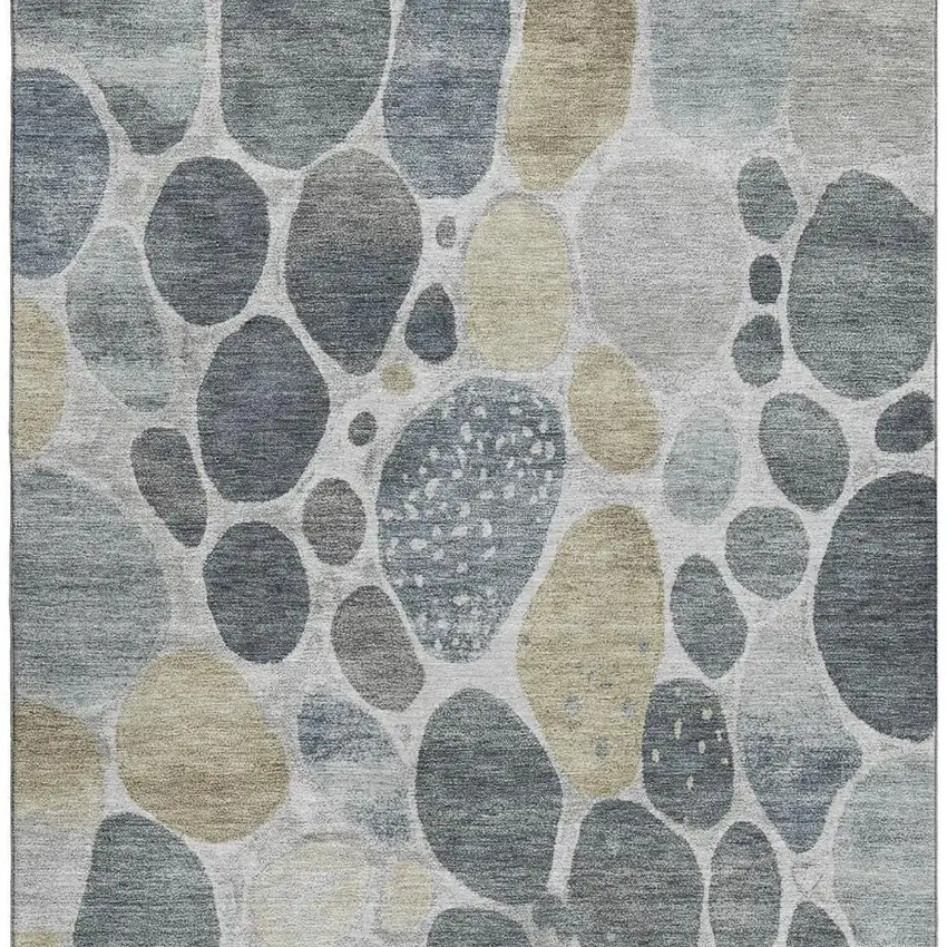 Pewter Beige And Gray Geometric Washable Area Rug With UV Protection Photo 4