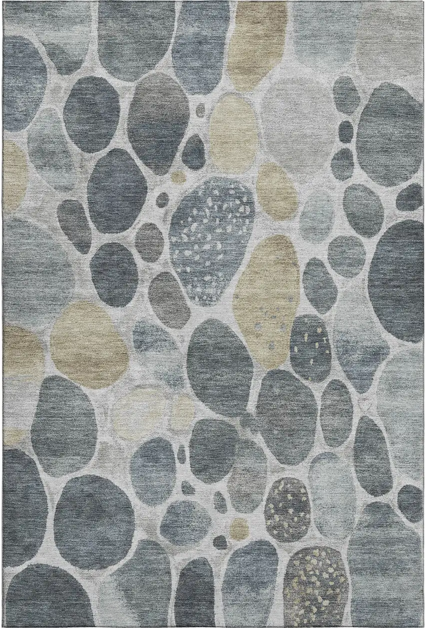 Pewter Beige And Gray Geometric Washable Area Rug With UV Protection Photo 1
