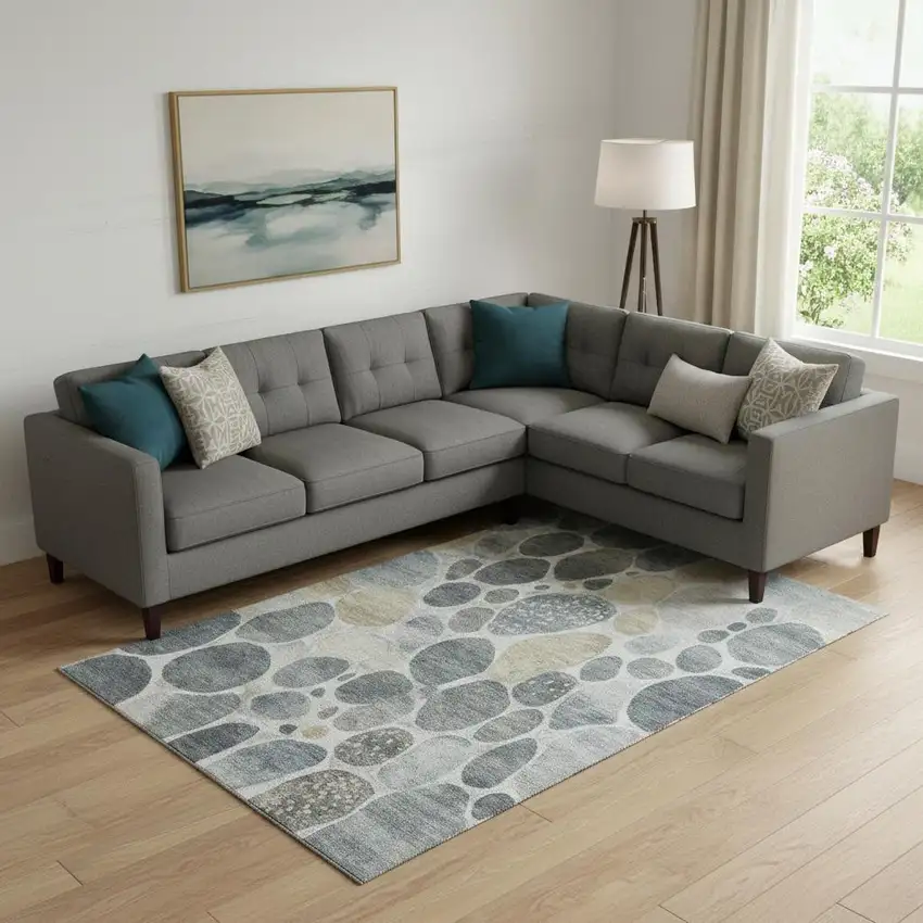 Pewter Beige And Gray Geometric Washable Area Rug With UV Protection Photo 2