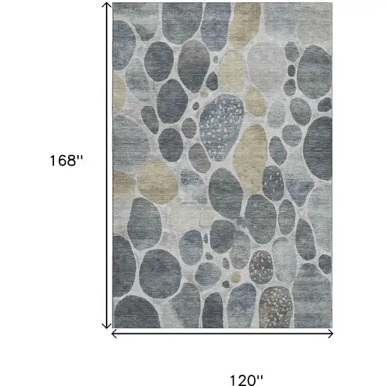 Pewter Beige And Gray Geometric Washable Area Rug With UV Protection Photo 9