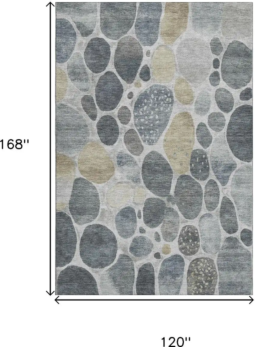 Pewter Beige And Gray Geometric Washable Area Rug With UV Protection Photo 9