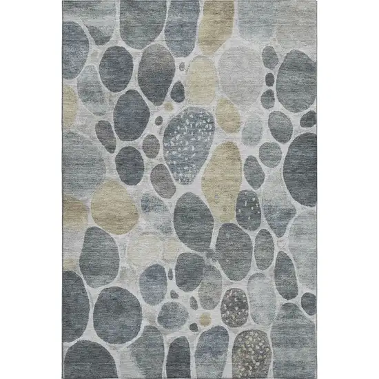 Pewter Beige And Gray Geometric Washable Area Rug With UV Protection Photo 1