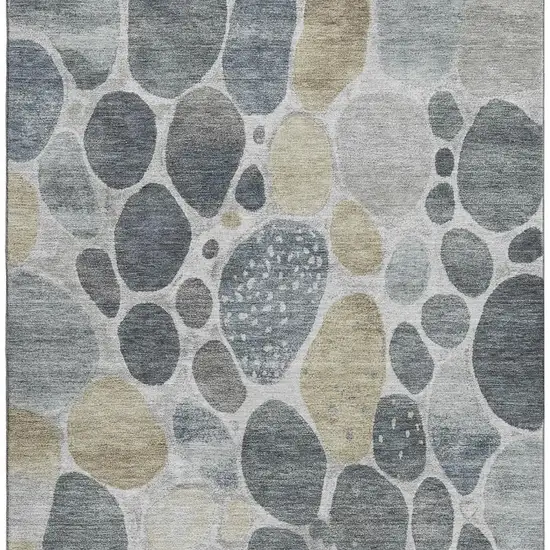 Pewter Beige And Gray Geometric Washable Area Rug With UV Protection Photo 4