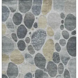Photo of Pewter Beige And Ivory Geometric Washable Indoor Outdoor Area Rug
