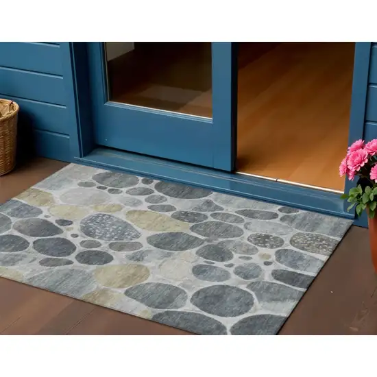 Pewter Beige And Ivory Geometric Washable Indoor Outdoor Area Rug Photo 2