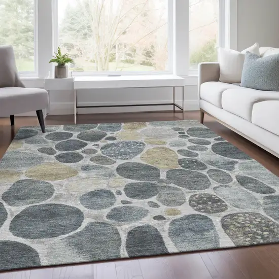 Pewter Beige And Ivory Geometric Washable Indoor Outdoor Area Rug Photo 6