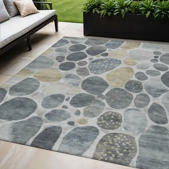 Pewter Beige And Ivory Geometric Washable Indoor Outdoor Area Rug Photo 2
