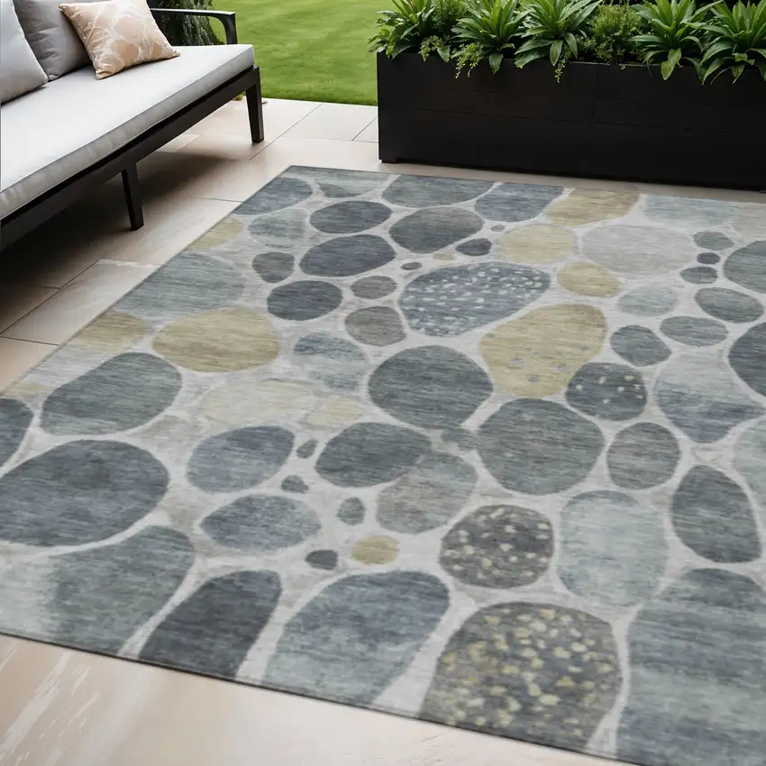 Pewter Beige And Ivory Geometric Washable Indoor Outdoor Area Rug Photo 2