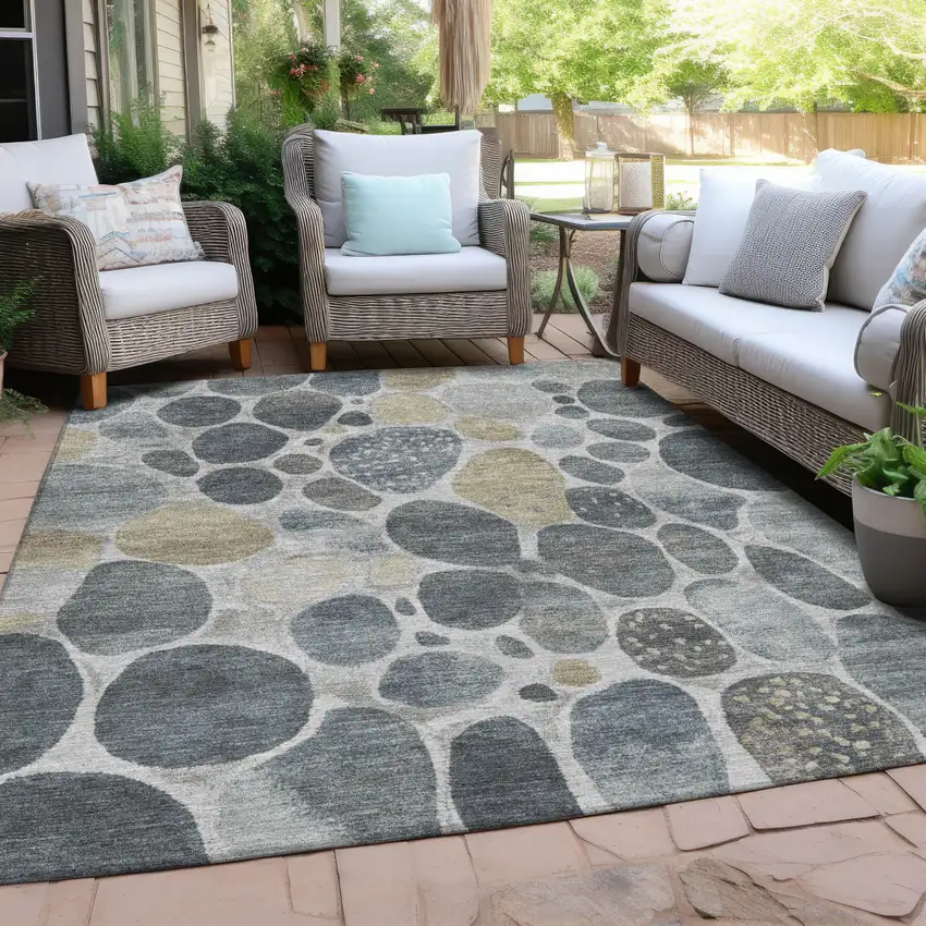 Pewter Beige And Ivory Geometric Washable Indoor Outdoor Area Rug Photo 4
