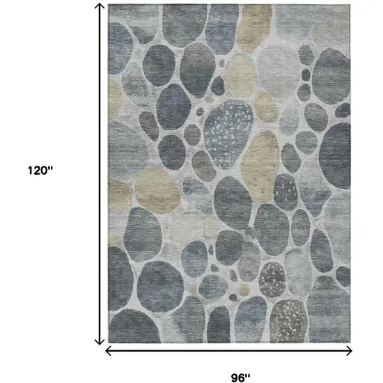 Pewter Beige And Ivory Geometric Washable Indoor Outdoor Area Rug Photo 9
