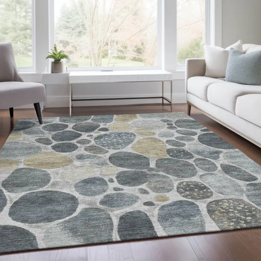 Pewter Beige And Ivory Geometric Washable Indoor Outdoor Area Rug Photo 6