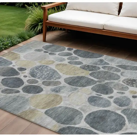 Pewter Beige And Ivory Geometric Washable Indoor Outdoor Area Rug Photo 2