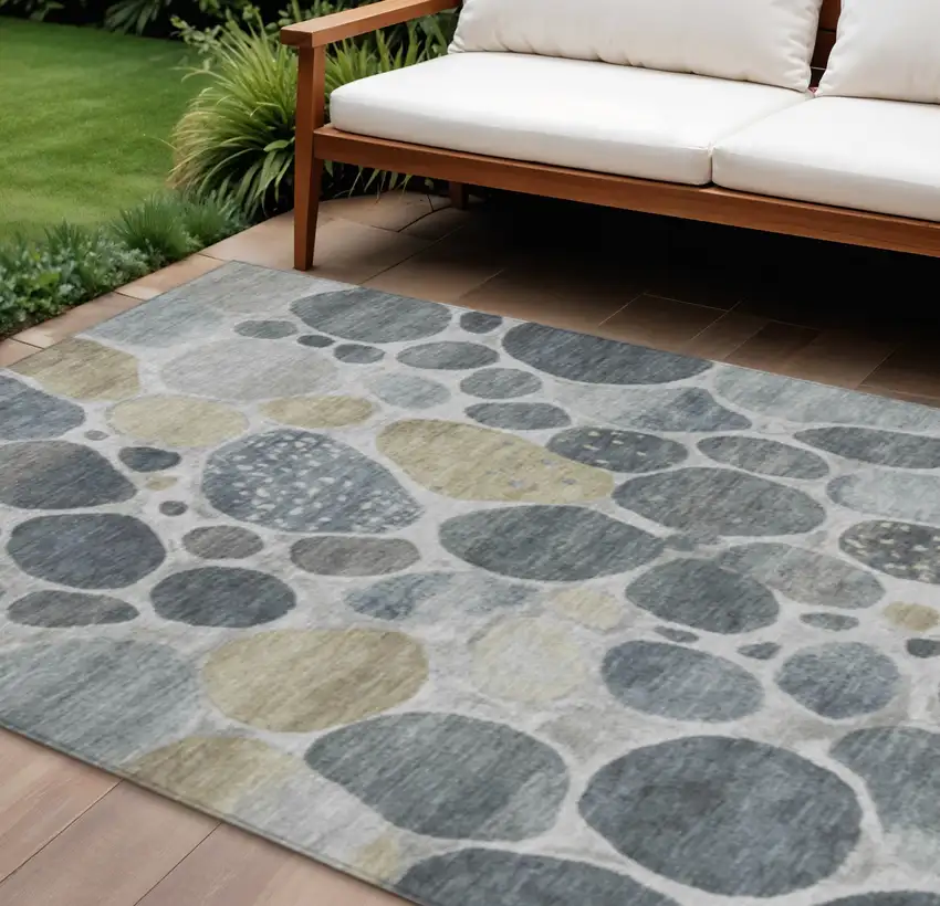Pewter Beige And Ivory Geometric Washable Indoor Outdoor Area Rug Photo 2