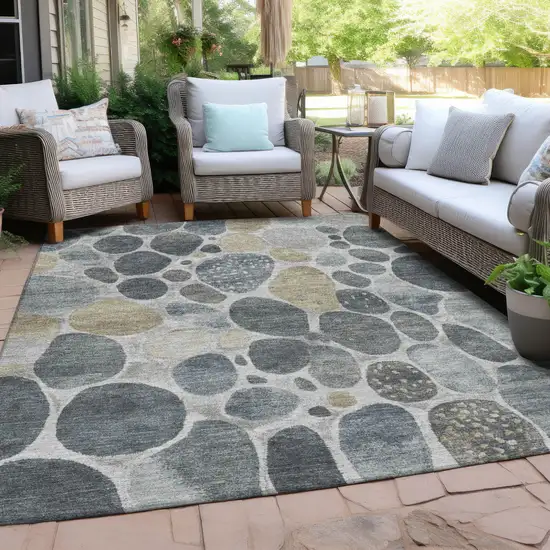 Pewter Beige And Ivory Geometric Washable Indoor Outdoor Area Rug Photo 3