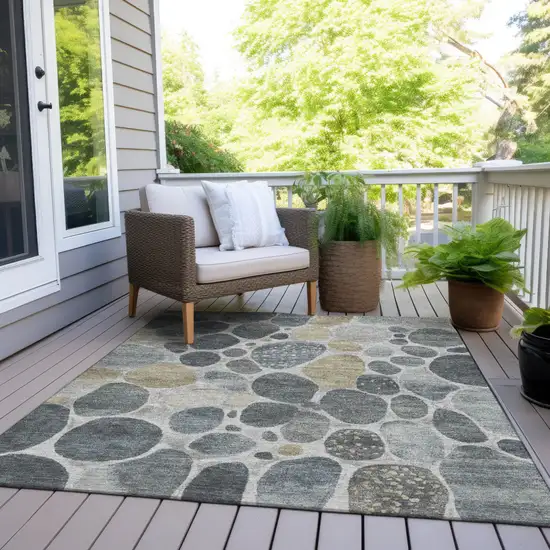 Pewter Beige And Ivory Geometric Washable Indoor Outdoor Area Rug Photo 6