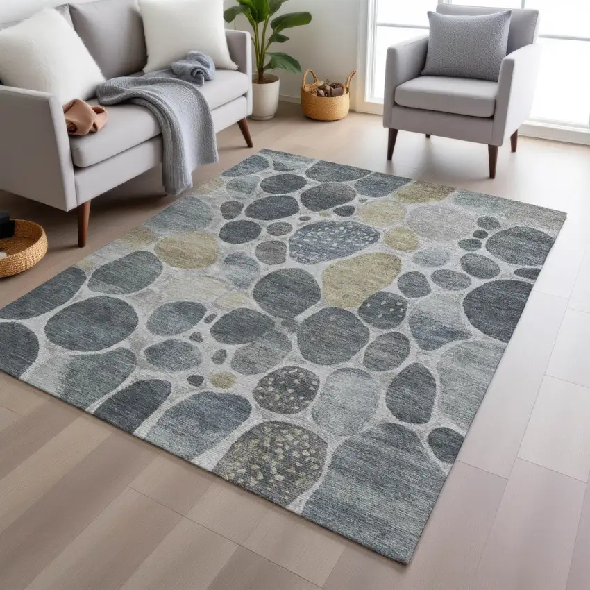 Pewter Beige And Ivory Geometric Washable Indoor Outdoor Area Rug Photo 4