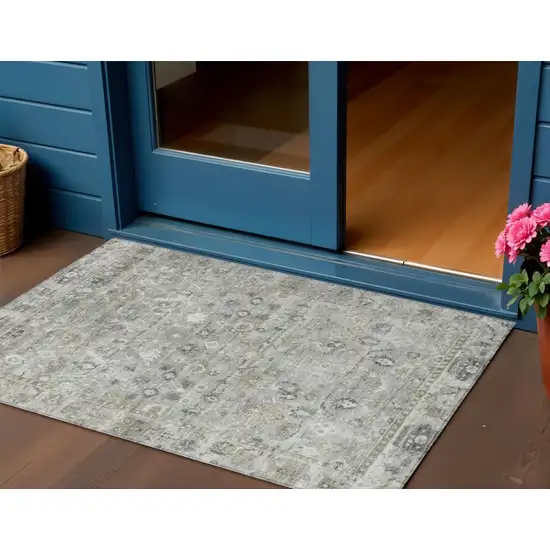 Pewter Beige And Ivory Oriental Washable Indoor Outdoor Area Rug Photo 2