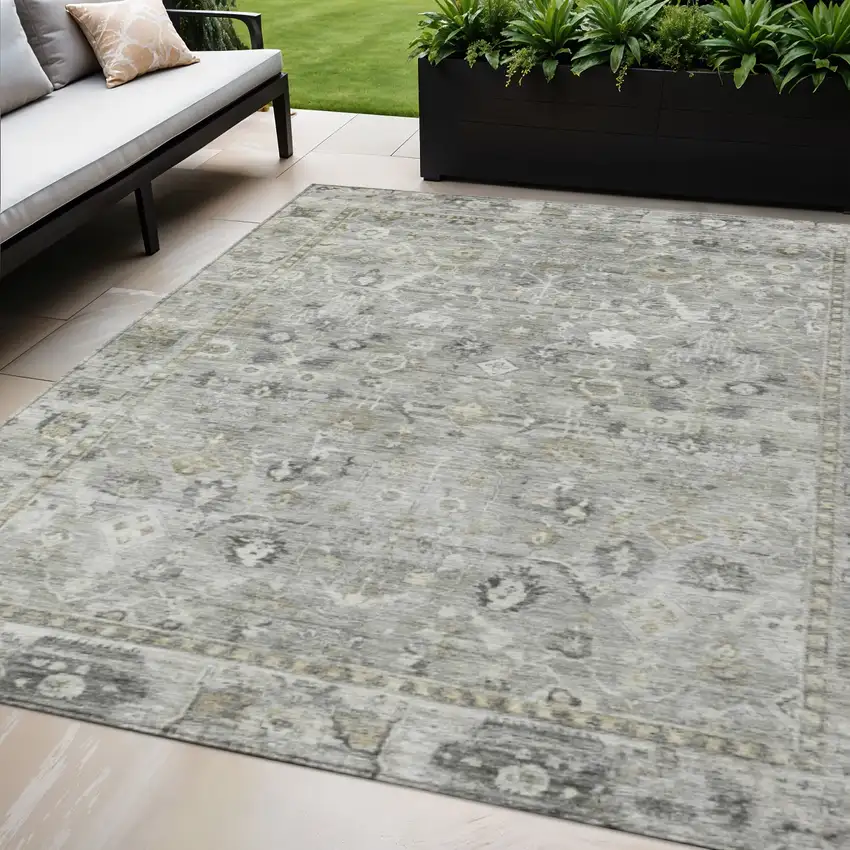 Pewter Beige And Ivory Oriental Washable Indoor Outdoor Area Rug Photo 2