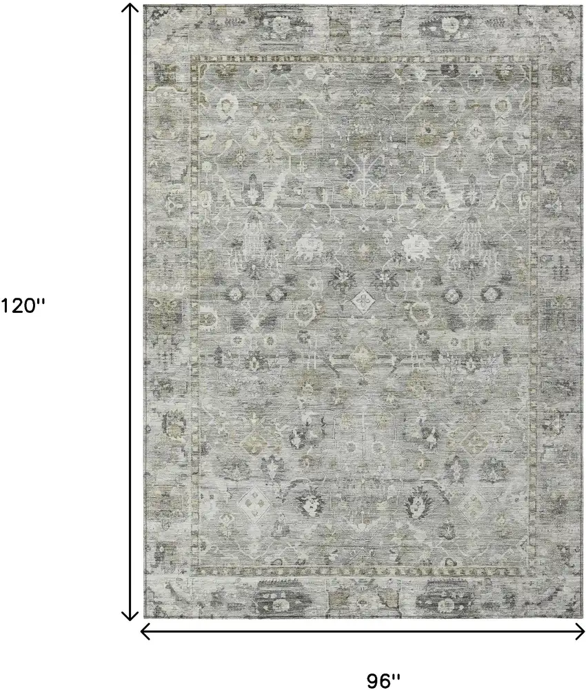 Pewter Beige And Ivory Oriental Washable Indoor Outdoor Area Rug Photo 9