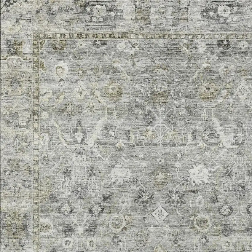 Pewter Beige And Ivory Oriental Washable Indoor Outdoor Area Rug Photo 4