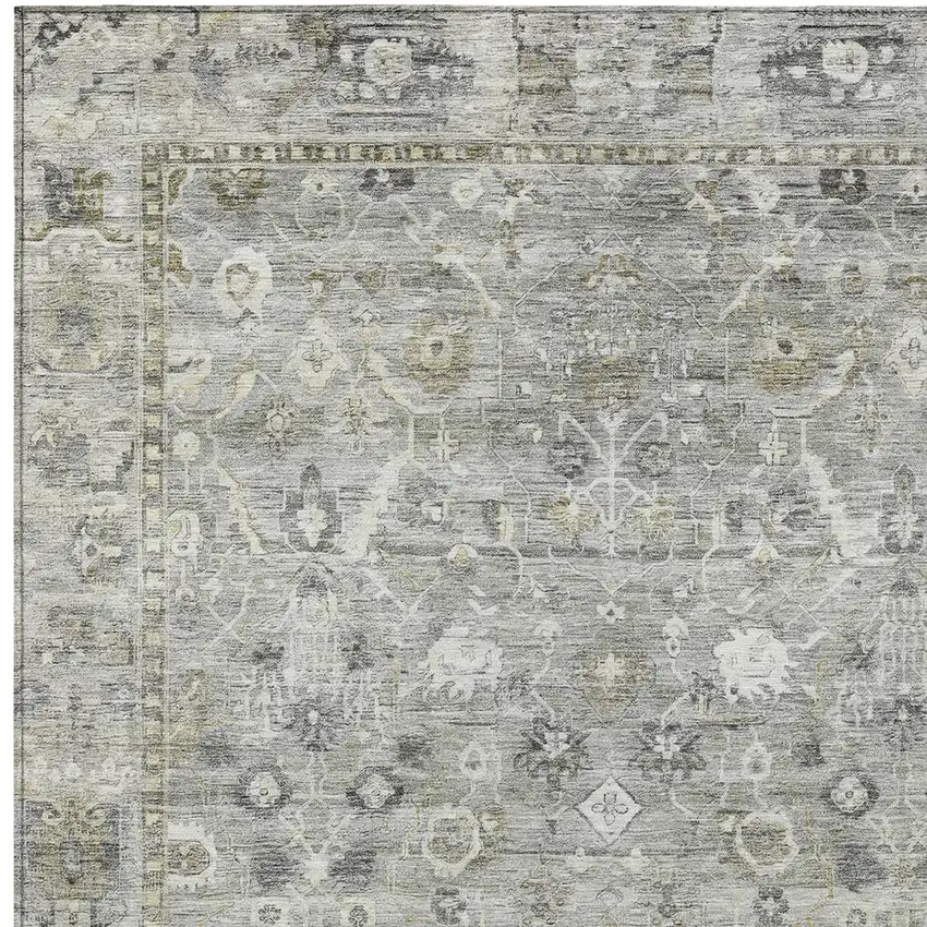 Pewter Beige And Ivory Oriental Washable Indoor Outdoor Area Rug Photo 6
