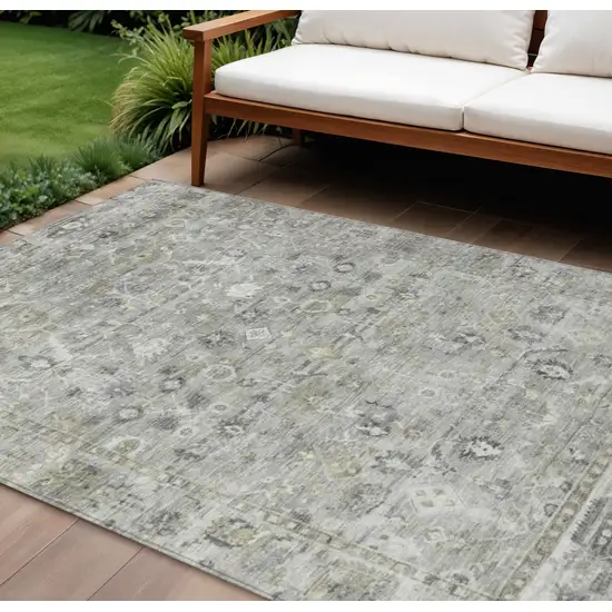 Pewter Beige And Ivory Oriental Washable Indoor Outdoor Area Rug Photo 2