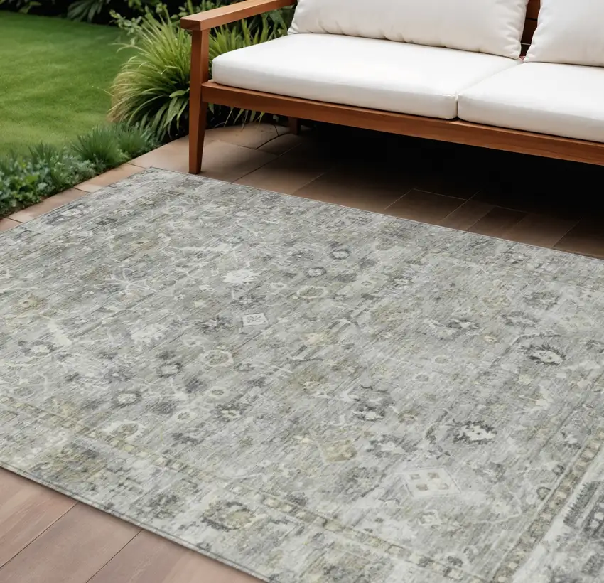 Pewter Beige And Ivory Oriental Washable Indoor Outdoor Area Rug Photo 2