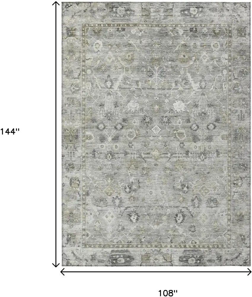 Pewter Beige And Ivory Oriental Washable Indoor Outdoor Area Rug Photo 9