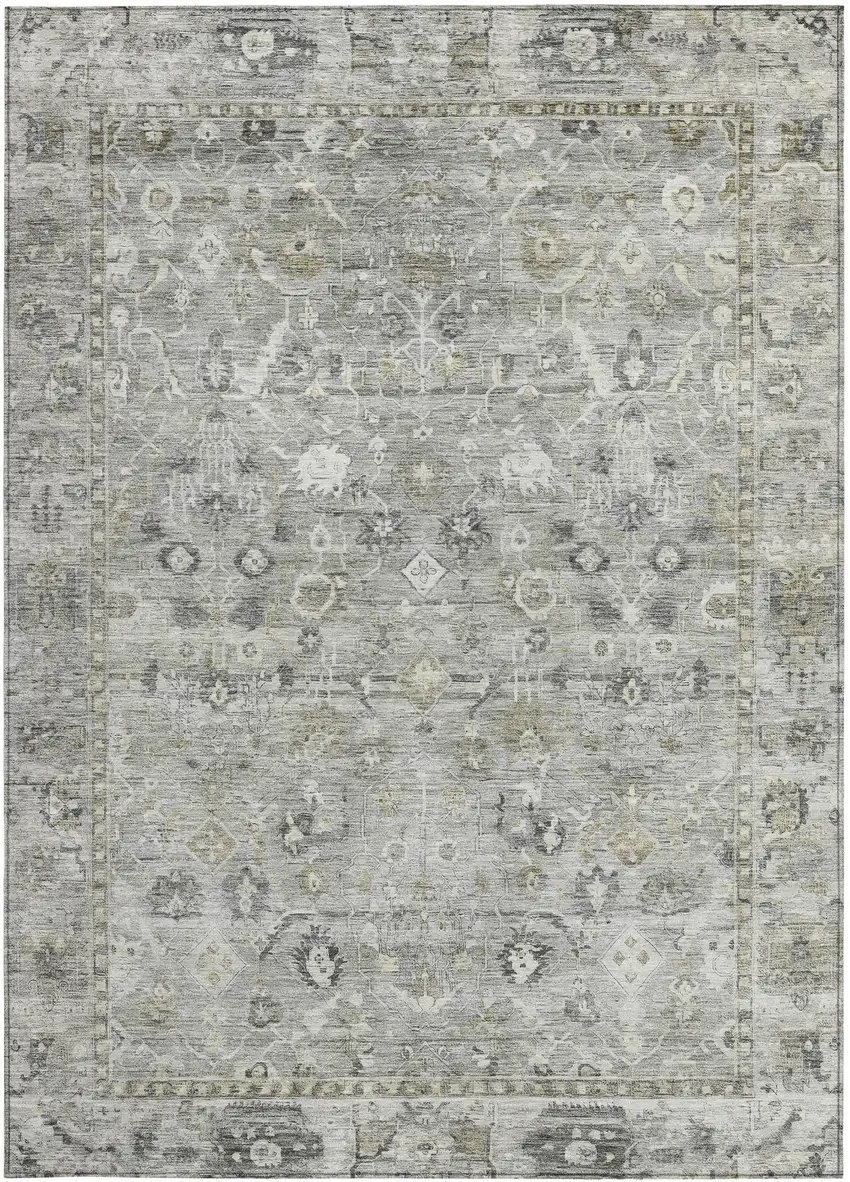 Pewter Beige And Ivory Oriental Washable Indoor Outdoor Area Rug Photo 4