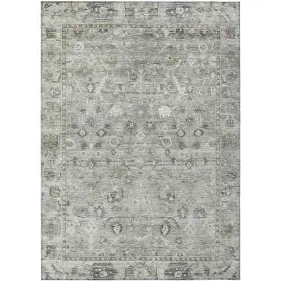 Pewter Beige And Ivory Oriental Washable Indoor Outdoor Area Rug Photo 1