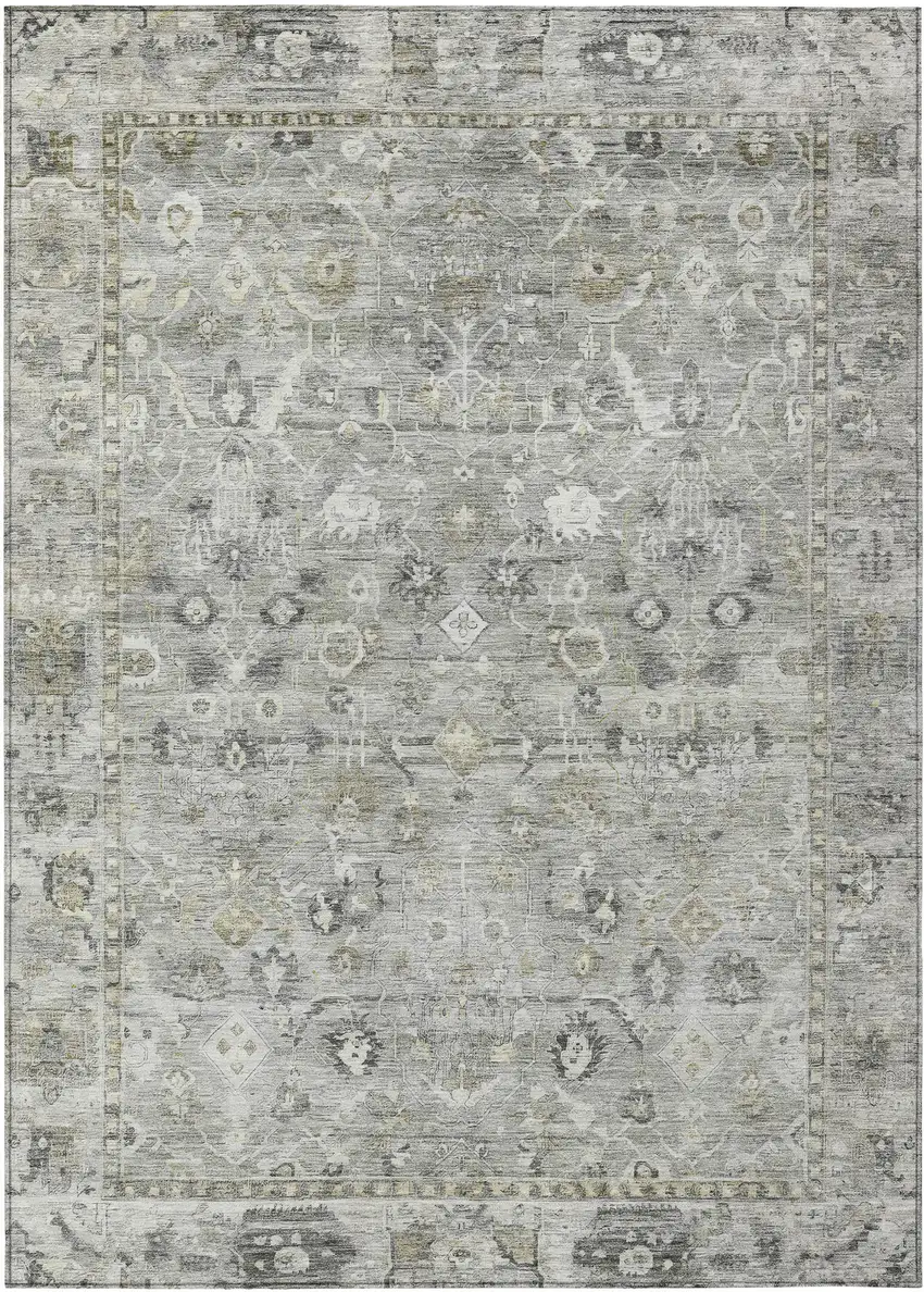 Pewter Beige And Ivory Oriental Washable Indoor Outdoor Area Rug Photo 1