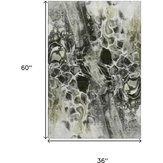 Pewter Black And Silver Abstract Washable Area Rug With UV Protection Photo 9