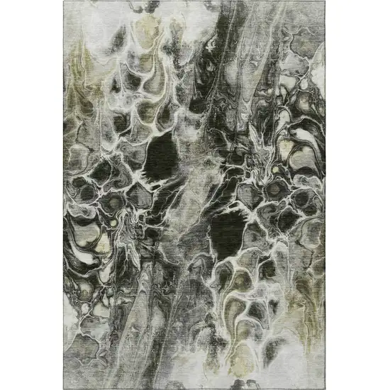Pewter Black And Silver Abstract Washable Area Rug With UV Protection Photo 4