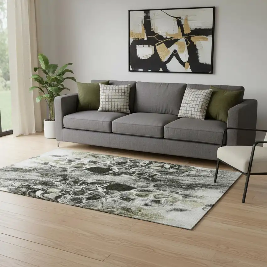 Pewter Black And Silver Abstract Washable Area Rug With UV Protection Photo 2