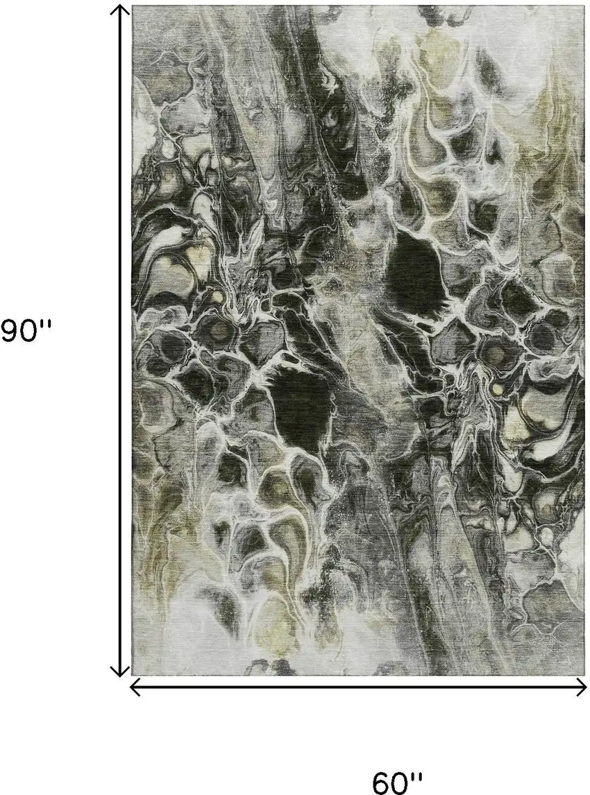 Pewter Black And Silver Abstract Washable Area Rug With UV Protection Photo 9
