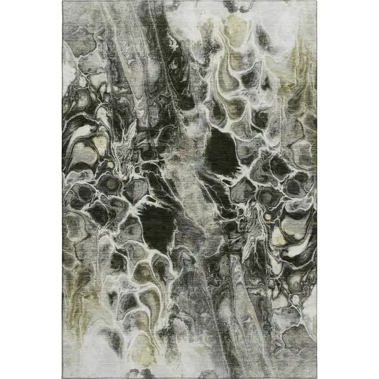 Pewter Black And Silver Abstract Washable Area Rug With UV Protection Photo 1